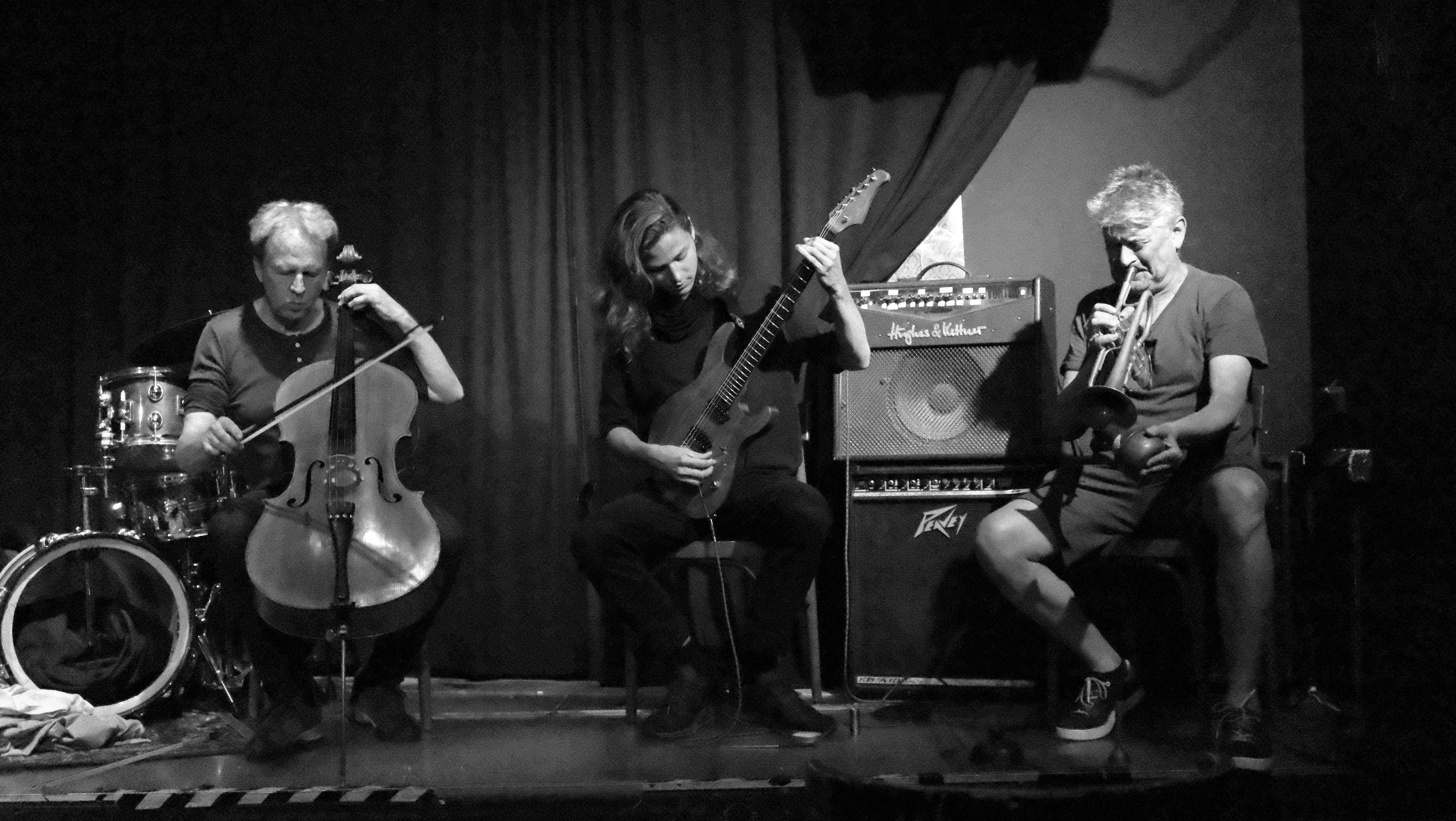 thomas berghammer, alexander babikov and michael moser performing at the monday improvisers session at celeste, vienna